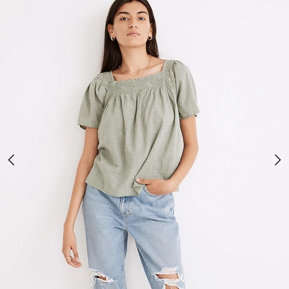 Madewell Square-Neck Smocked Top in Dotted Vines